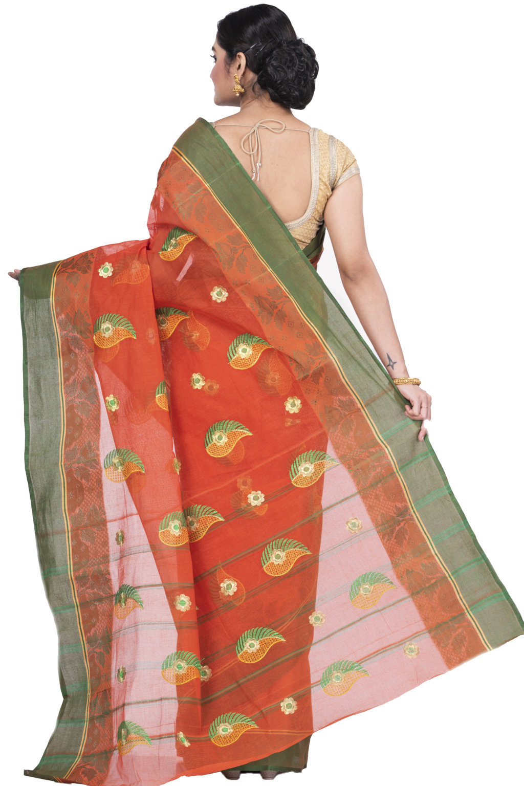 Orange Pure Cotton Shanko_Embro Tant Embroidery (664)